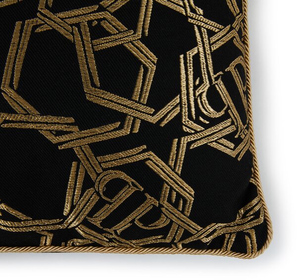 Cuscino D'arredo In Raso Jacquard Chains 40x40 Premoli Di Bella Tinta Unita Gold Caleffi