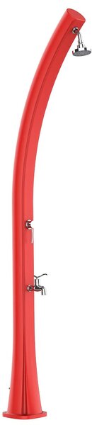 Doccia Per Esterni a Riscaldamento Solare RIO Serbatoio 25 lt Struttura Curva In Polietilene Hd Dimensioni 28x15x h 225 cm - peso 10 kg Soffione Rotondo Diametro 10 Cm Rosso