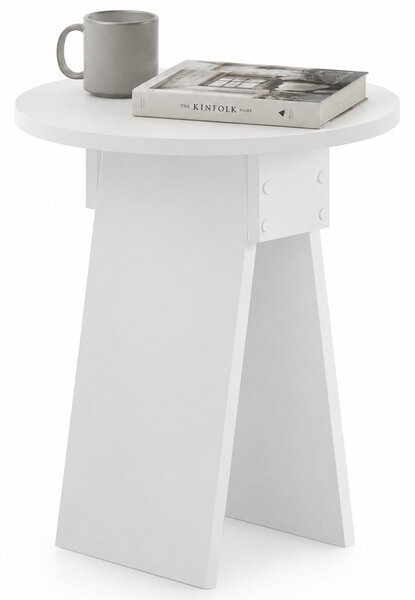 Tavolino Rotondo 42x23,5x50 cm Tavolo Design Minimal Bianco