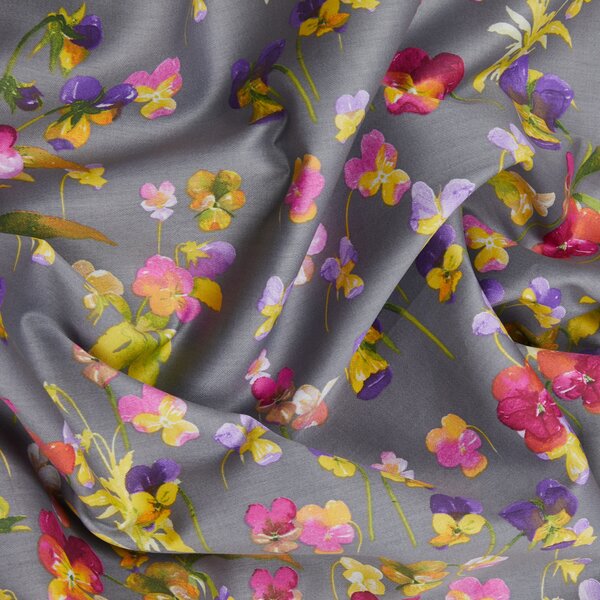 Completo Lenzuola In Raso Di Cotone Violetta Matrimoniale - 250X290 175X205 + 2 Federe 50X80 Emporium Floreale Grigio Caleffi