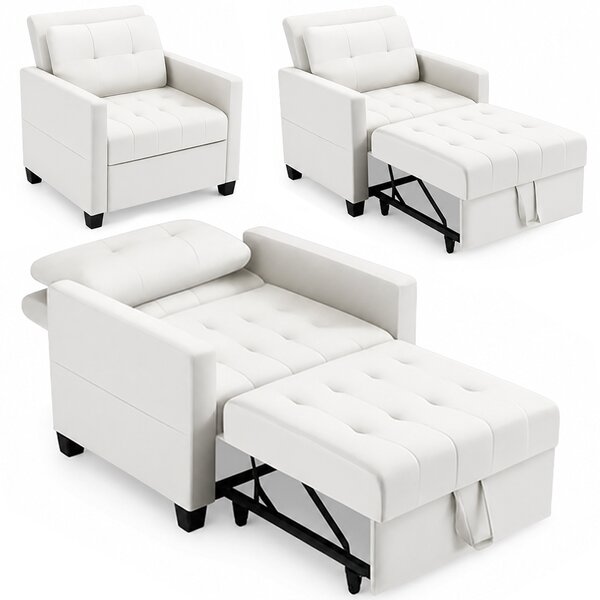 Poltrona Letto Singolo 91,5x83x90 cm Chaise Lounge Seduta Ergonomica in Poliestere Beige