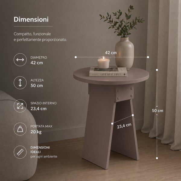 Tavolino Rotondo da Soggiorno 42x23,5x50 cm Tavolo Design Minimal Moka