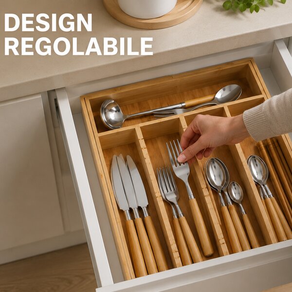 Portaposate Estensibile 46x33,5x6 cm Organizer da Cucina in Bambù