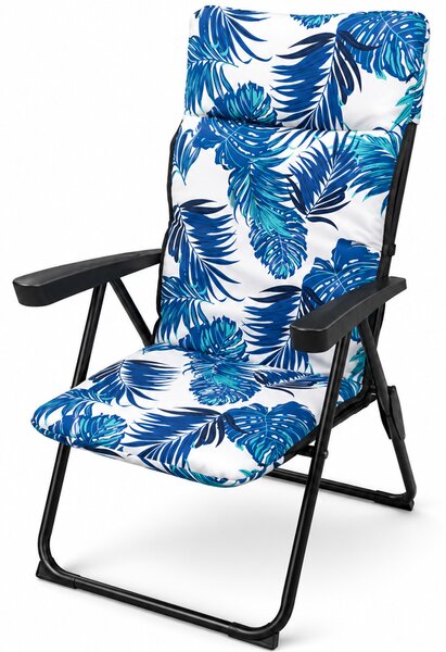Sedia Sdraio 68x58x45-108 cm Relax con Cuscino Design Floreale Struttura Pieghevole in Acciaio e Poliestere Blu e Bianco