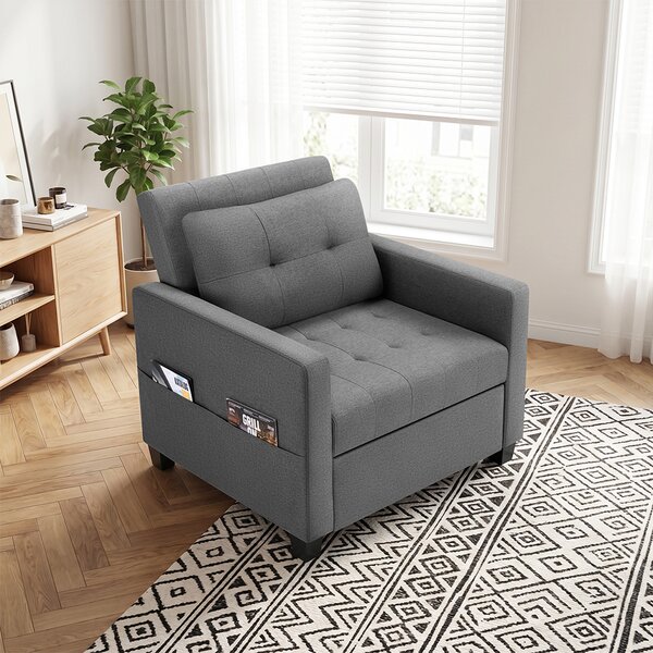 Poltrona Letto Singolo 91,5x83x90 cm Chaise Lounge Seduta Ergonomica in Poliestere Grigio