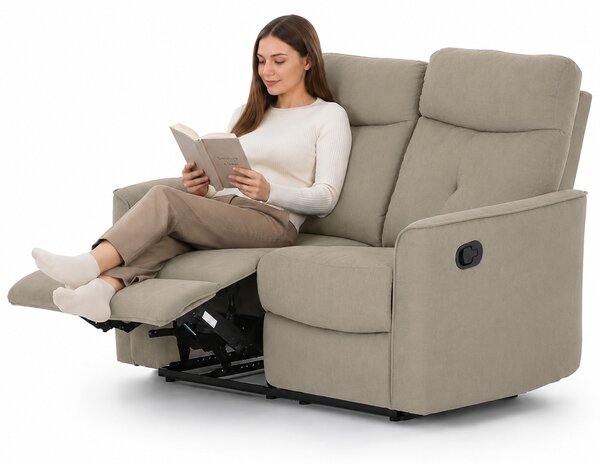Divano 2 Posti 132x96x103 cm Recliner Manuale 2 Posti in Tessuto Tortora