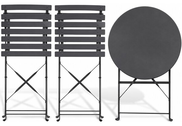 Set 3 Pezzi Giardino Tavolo 2 Sedie Bistrot Pieghevole Modello Parigi Antracite