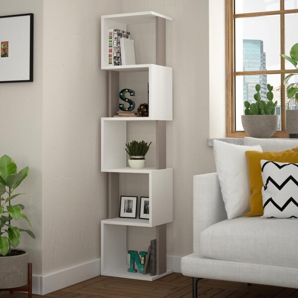 Libreria Moderna 161x35x30 cm Scaffale Modulare 5 Ripiani in MDF Bianco e Tortora
