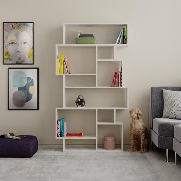 Libreria Moderna 168x96x25 cm Scaffale 8 Ripiani in MDF Bianco Frassinato