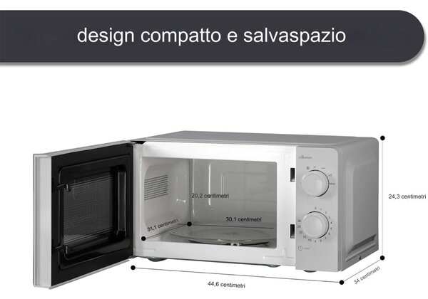 Forno a Microonde 20 L 6 Livelli di Potenza 700 W Funzione Scongelamento Grigio