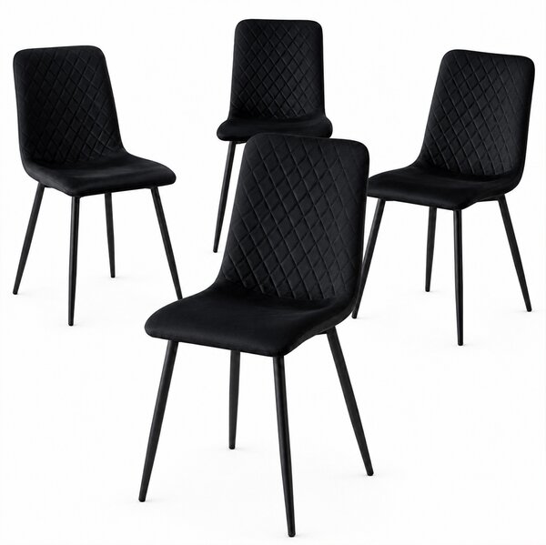Set 4 Sedie Piedi Neri e Seduta Ergonomica con Rivestimento in Velluto Nero