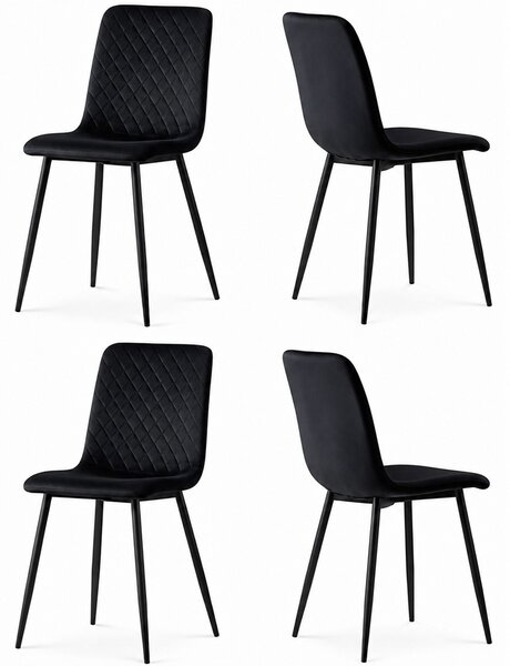 Set 4 Sedie Piedi Neri e Seduta Ergonomica con Rivestimento in Velluto Nero