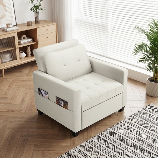Poltrona Letto Singolo 91,5x83x90 cm Chaise Lounge Seduta Ergonomica in Poliestere Beige