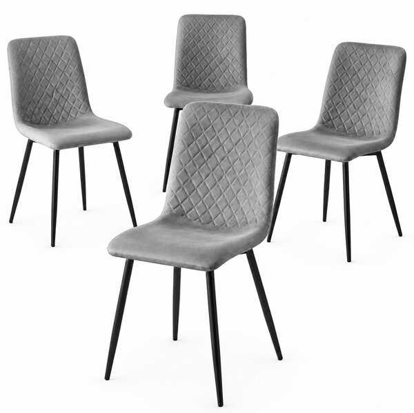 Set 4 Sedie Piedi Neri e Seduta Ergonomica con Rivestimento in Velluto Grigio Chiaro