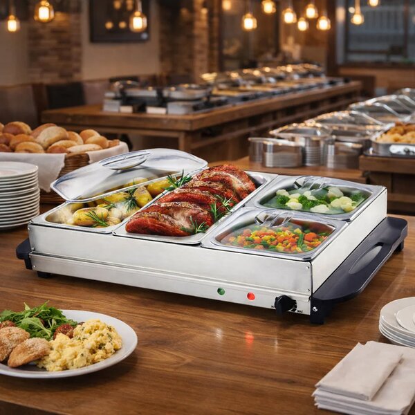 Scaldavivande Elettrico 64x36,5x14 cm Potenza 300W con 4 Cestelli in Acciaio Inox