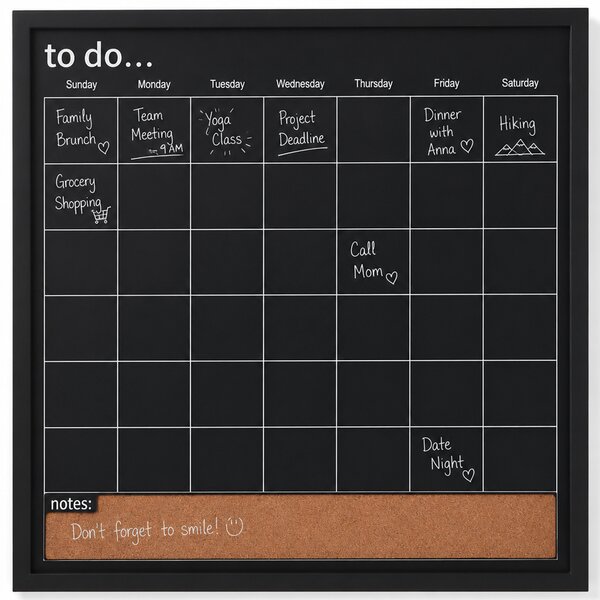 Planning Board Lavagna Settimanale 56x56 cm Pianificazione Settimana Nero
