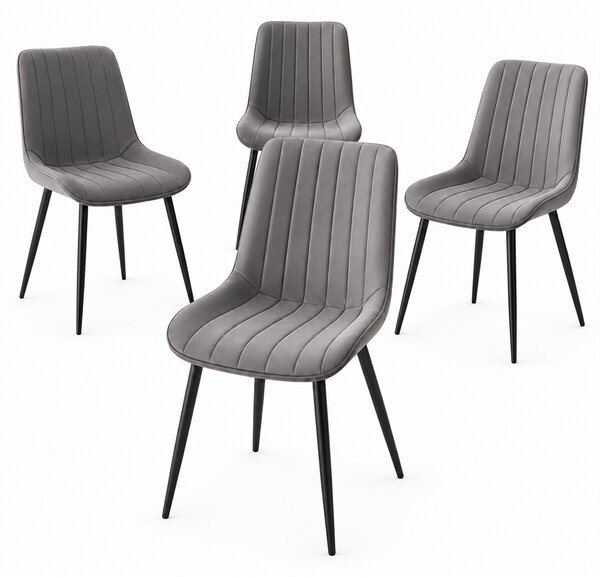 Set 4 Sedie da Pranzo Seduta Ergonomica 43x52x85 cm Struttura in Acciaio in Velluto Grigio
