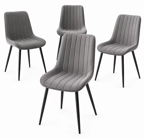 Set 4 Sedie da Pranzo Seduta Ergonomica 43x52x85 cm Struttura in Acciaio in Velluto Grigio