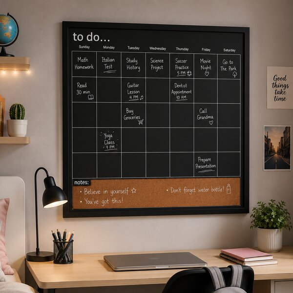 Planning Board Lavagna Settimanale 56x56 cm Pianificazione Settimana Nero