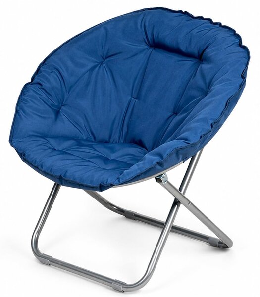 Poltrona Sedia Moon 80x70x80 cm con Schienale Pieghevole Imbottito Telaio in Metallo Blu