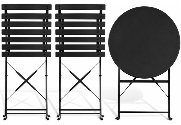 Set 3 Pezzi Giardino Tavolo con 2 Sedie Bistrot Pieghevole Modello Parigi Nero