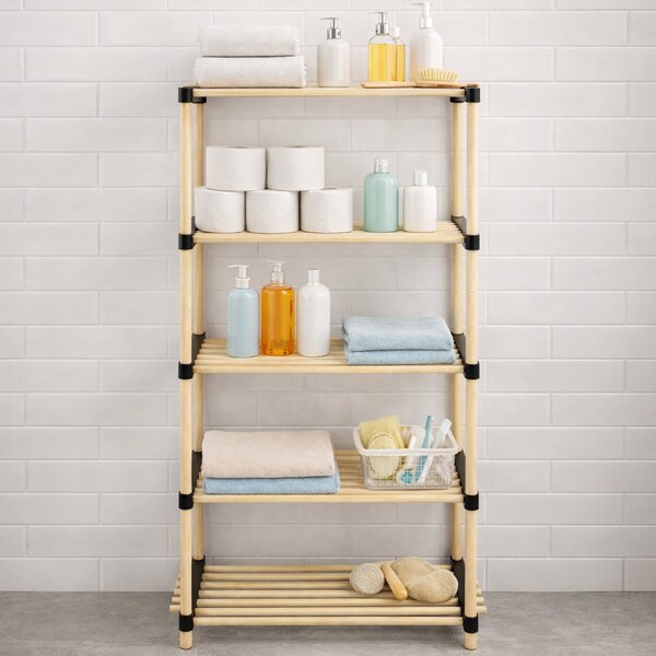 Mobile Scaffale 28x56x117 cm 5 Ripiani Multiuso per Bagno in Legno