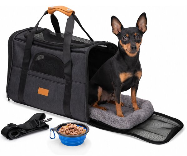 Borsa per Trasporto per Animali 44x31x34 cm Trasportino Pieghevole con Ciotola Pieghevole Nero