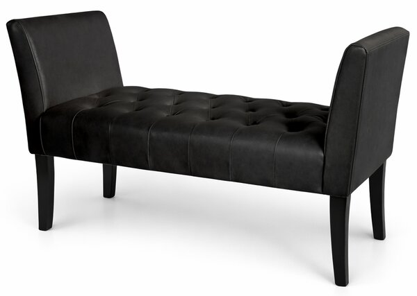 Panca Fondoletto Ingresso 111x40x60 cm con Piedi in Legno e Rivestimento Ecopelle Nero