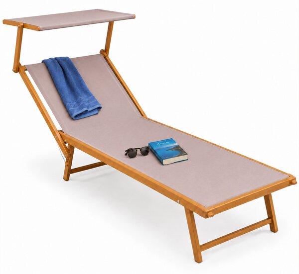 Lettino Prendisole 189x58x36 cm con Struttura in Alluminio Effetto Legno e Tessuto Tortora