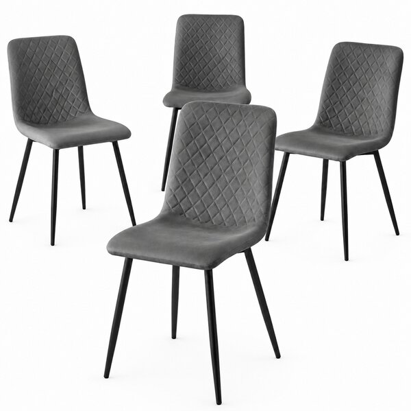 Set 4 Sedie Piedi Neri e Seduta Ergonomica con Rivestimento in Velluto Grigio