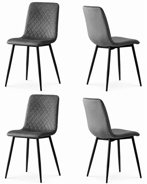Set 4 Sedie Piedi Neri e Seduta Ergonomica con Rivestimento in Velluto Grigio