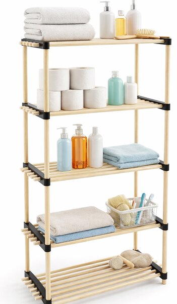 Mobile Scaffale 28x56x117 cm 5 Ripiani Multiuso per Bagno in Legno