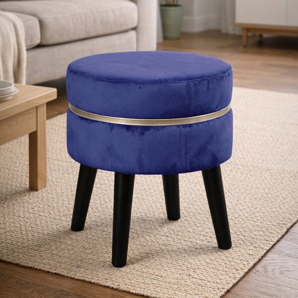 Pouf Sgabello Ø35x40,5 cm Design Moderno Poggiapiedi con Rivestimento in Velluto Blu