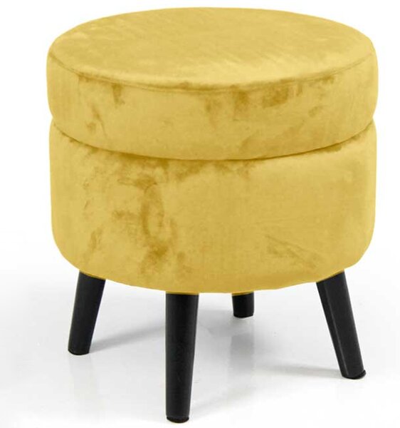 Pouf Contenitore Ø37x40 cm Sgabello Poggiapiedi in Velluto Mostarda