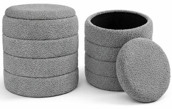 Set 2 Pouf Contenitori 43x45 cm e 35x40 cm Seduta Imbottita Rivestimento Bounclè Grigio