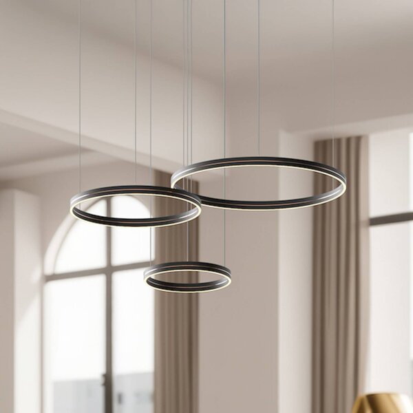 Lampada LED a sospensione Gravity, 3 luci, metallo, nero, 4.000 K Gravity Milagro Lighting, Nero, Soggiorno / Sala da pranzo, Metallo, Moderno