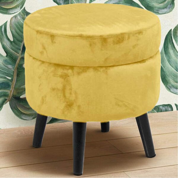 Pouf Contenitore Ø37x40 cm Sgabello Poggiapiedi in Velluto Mostarda