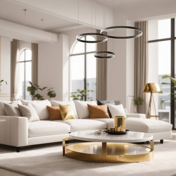 Lampada LED a sospensione Gravity, 3 luci, metallo, nero, 4.000 K Gravity Milagro Lighting, Nero, Soggiorno / Sala da pranzo, Metallo, Moderno