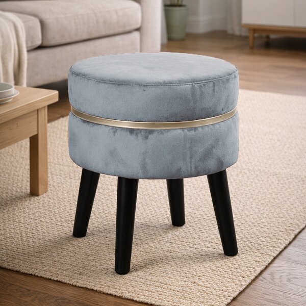 Pouf Sgabello Ø35x40,5 cm Design Moderno Poggiapiedi con Rivestimento in Velluto Cielo