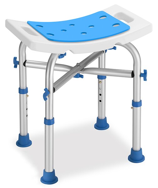 Sgabello Doccia Antiscivolo per Anziani e Disabili Altezza Regolabile 36x33x40,5–48 cm in Alluminio Blu