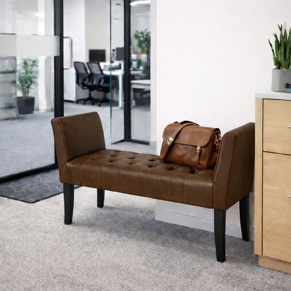 Panca Fondoletto Ingresso 111x40x60 cm con Piedi in Legno e Rivestimento Ecopelle Marrone