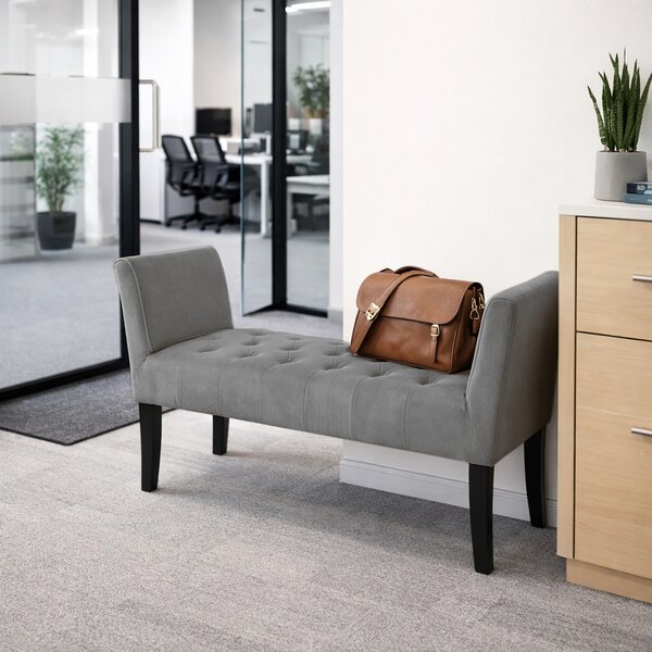 Panca Fondoletto Ingresso 111x40x60 cm con Piedi in Legno e Rivestimento Velluto Grigio