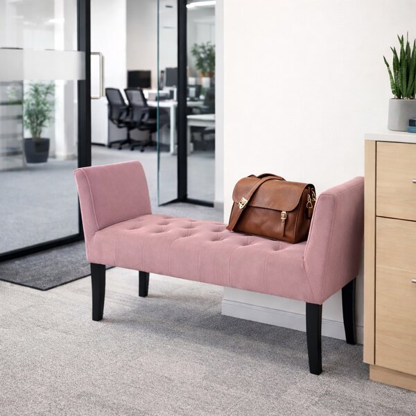 Panca Fondoletto Ingresso 111x40x60 cm con Piedi in Legno e Rivestimento Velluto Rosa