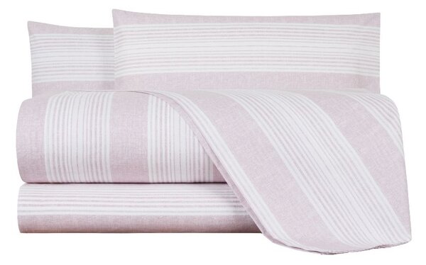Completo Lenzuola In Percalle Jake Singolo - 160X290 90X205 + 1 Federa 50X80 Bellora Geometrico Rosa Caleffi