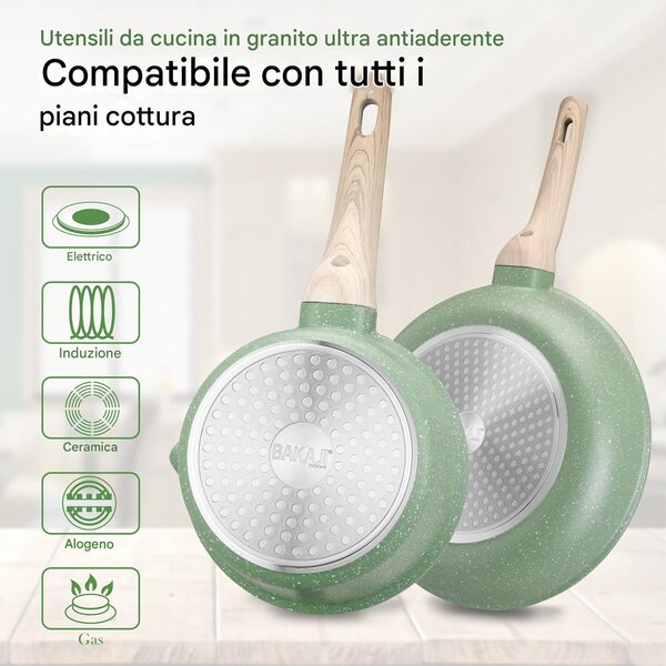 Batteria Pentole e Padelle 21 Pezzi in Alluminio Pressofuso Antiaderente Verde