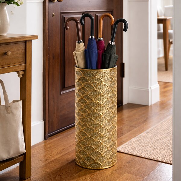 Portaombrelli Rotondo 20x54 cm Design Moderno per Ingresso in Metallo Oro