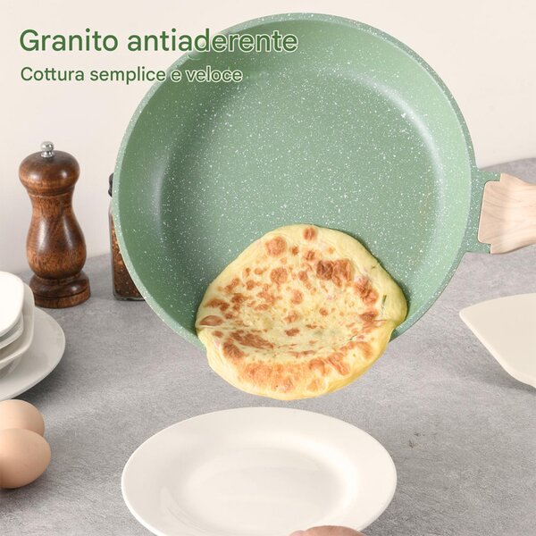 Batteria Pentole 15 Pezzi con Accessori e Coperchi in Alluminio Pressofuso Verde