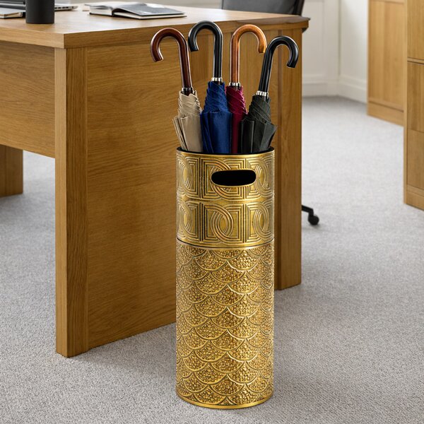 Portaombrelli Cilindrico 20x56 cm per Ingresso in Metallo Oro