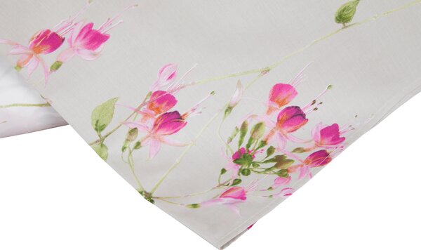 Completo Lenzuola In Percalle Fuchsia Matrimoniale - 250X290 175X205 + 2 Federe 50X80 Emporium Floreale Rosa Caleffi