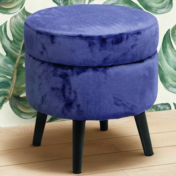 Pouf Contenitore Ø37x40 cm Sgabello Poggiapiedi in Tessuto Velluto Blu